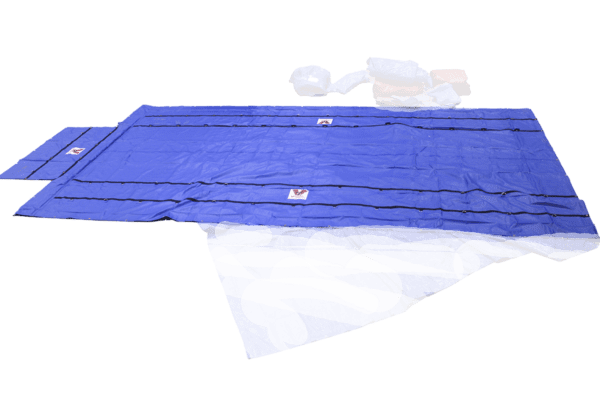 ENSEMBLE DE 2 BÂCHES EN ACIER ROBUSTE - 16′ X 27′ (4′ GOUTTES + FLAPS) Bleu ENSEMBLE DE 2 BÂCHES EN ACIER ROBUSTE - 16′ X 27′ (4′ GOUTTES + FLAPS) Bleu