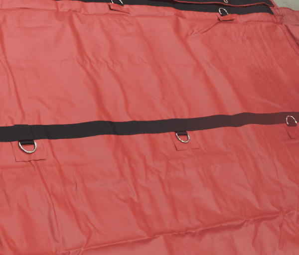 2 PIECE HEAVY DUTY STEEL TARP SET – 16′ X 27′ (4′ DROPS + FLAPS) REd D rings 2 PIECE HEAVY DUTY STEEL TARP SET – 16′ X 27′ (4′ DROPS + FLAPS) REd D rings